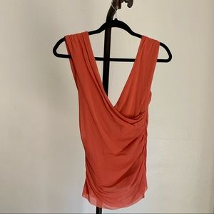 Weston Wear Mesh V Neck Sleeveless Faux Wrap Blouse Top women’s size large EUC